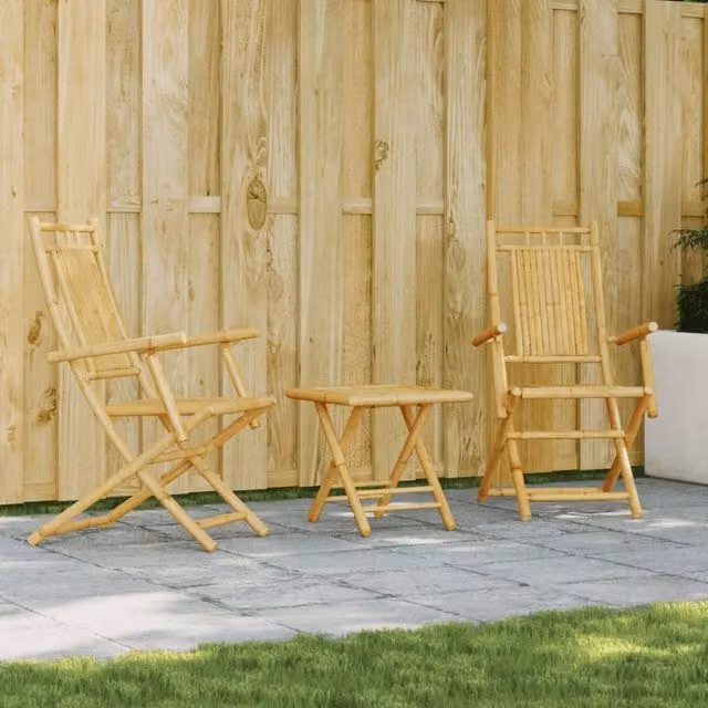 Berkfield Home 3 Piece Rustic Brown Bamboo Bistro Set