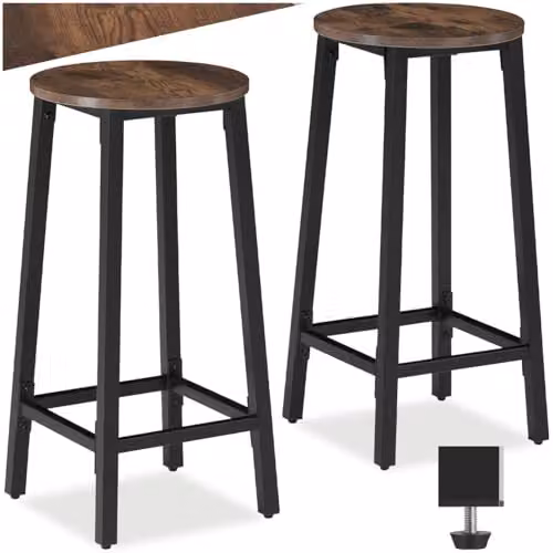 tectake Set of 2 Corby Industrial Bar Stools with Wooden Seats in Brown – 1
