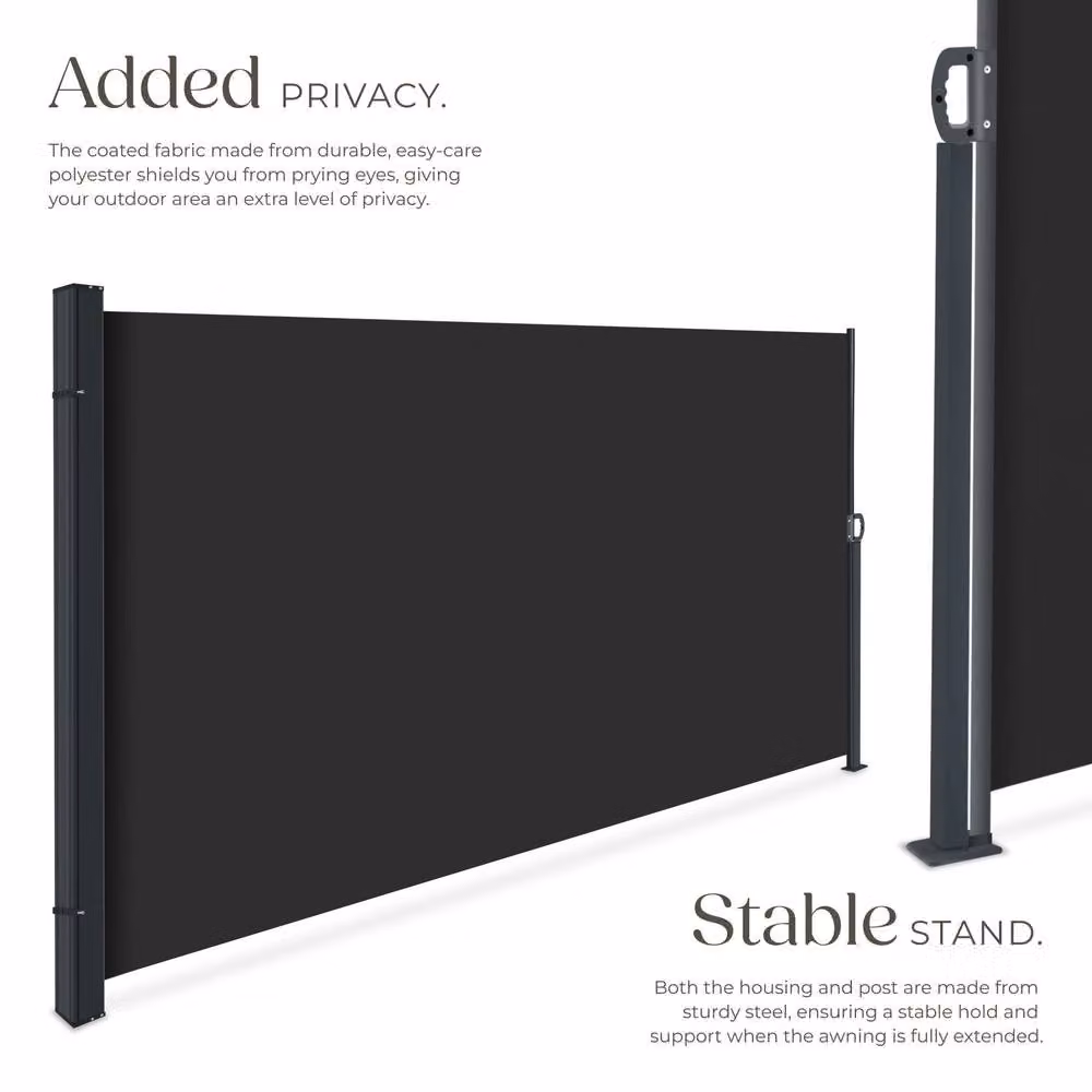 tectake Extendable Side Awning with Roll-up Mechanism in Black, W/H: 300 x 200 cm – 2
