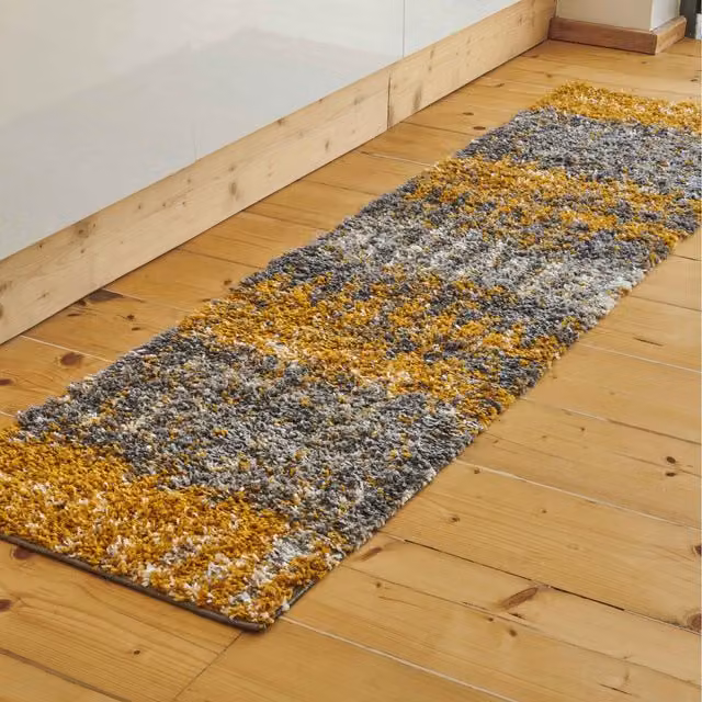 The Rug House Scandi Abstract Shaggy Area Rug in Yellow and Grey, W: 230 cm, D: 230 cm