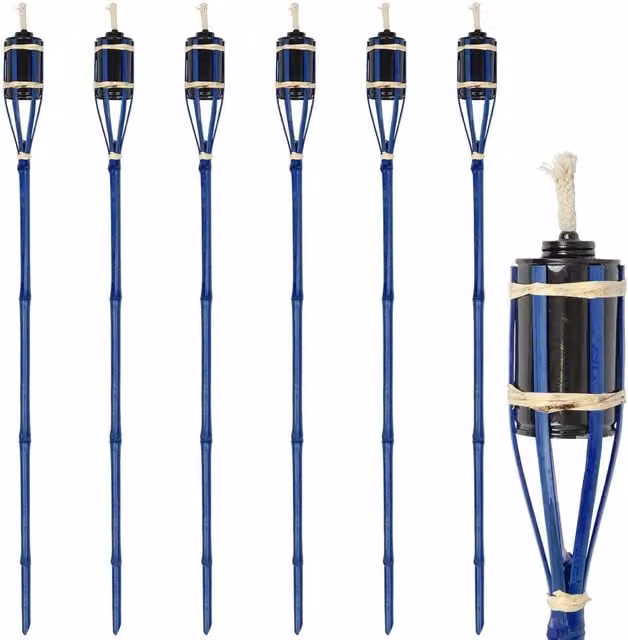 Harbour Housewares Blue Bamboo Garden Fire Torches, Pack of 6, Height: 113 cm