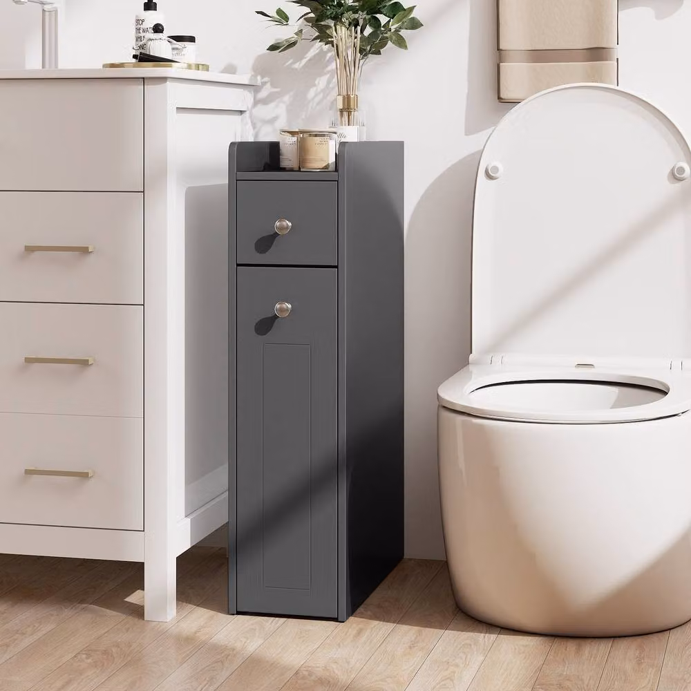 CASART Slim Wooden Bathroom Storage Cabinet with Drawers in Grey – 3