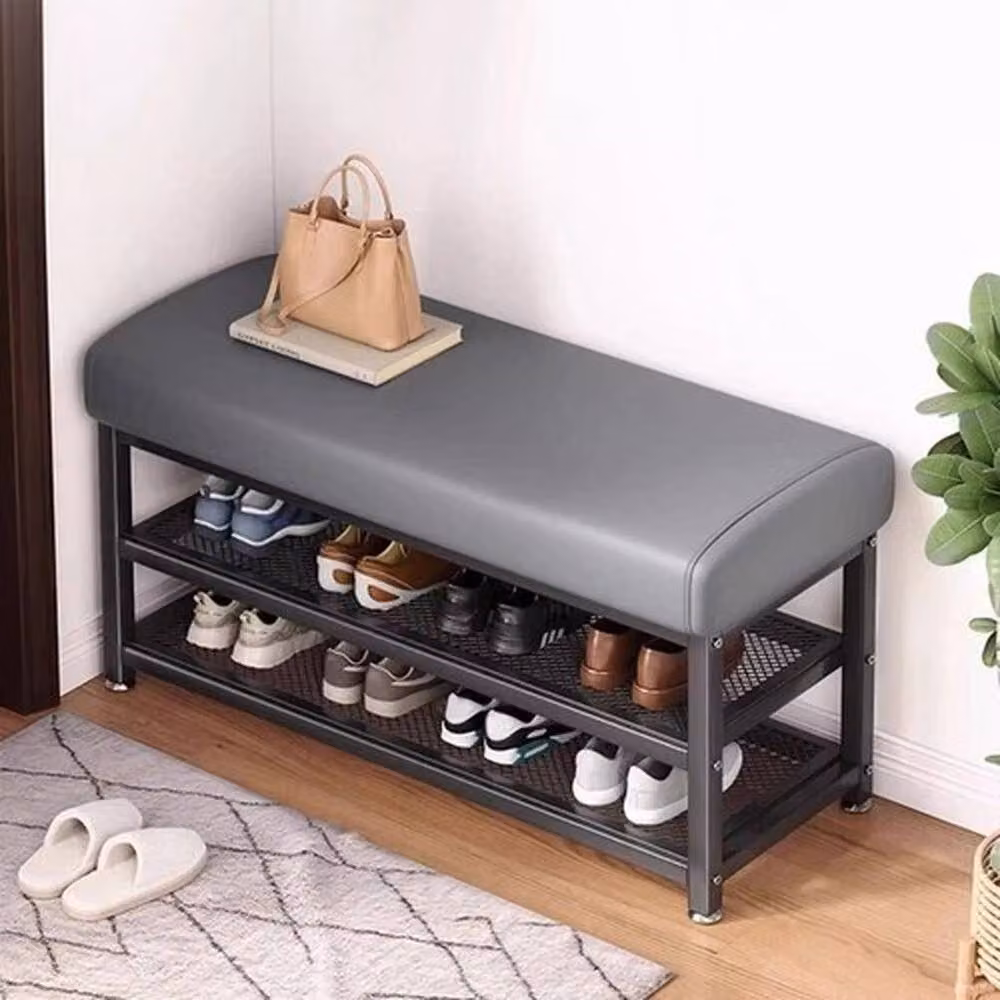 FORGEVIO Grey Metal Shoe Bench Stool and Cabinet – 2