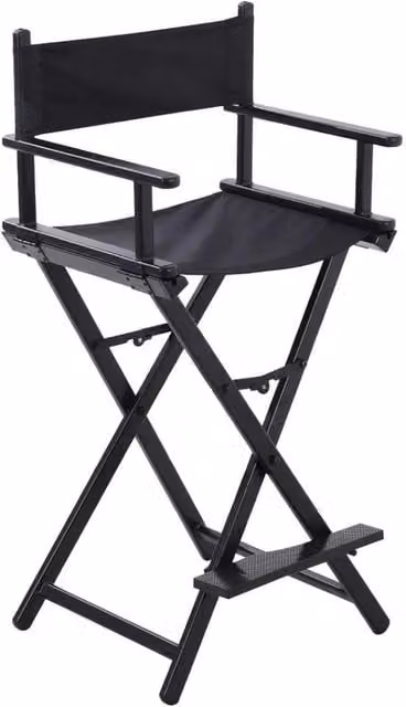 PAWNORA Black Fabric and Metal Makeup Artist Director Chair with Armrests