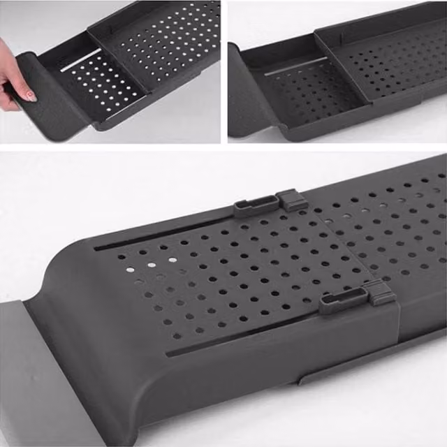 PAWNORA Extendable Plastic Bathtub Tray with Drainage in Dark Grey – 1
