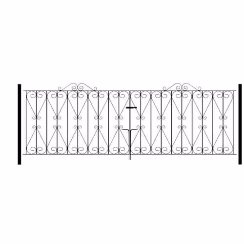 Burbage Iron Craft Regent Scroll Double Swing Driveway Gate in Black Galvanised Steel, W: 274.3 cm, H: 91.4 cm