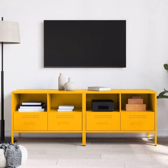 Berkfield Home Set of 2 Industrial Metal TV Cabinets in Mustard Yellow, W/D/H: 68 x 39 x 50.5 cm – 1
