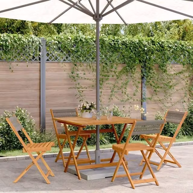 Berkfield Home 5 Piece Grey Garden Dining Set with Acacia Wood and Polypropylene – 1