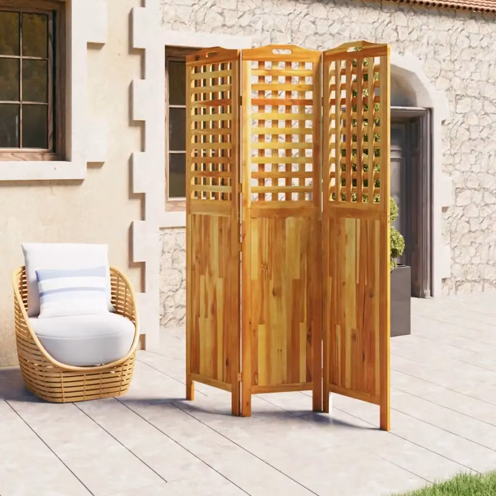 Berkfield Home 3-Panel Acacia Wood Room Divider in Brown, H 180 x W 121.5 x D 2 cm – 3