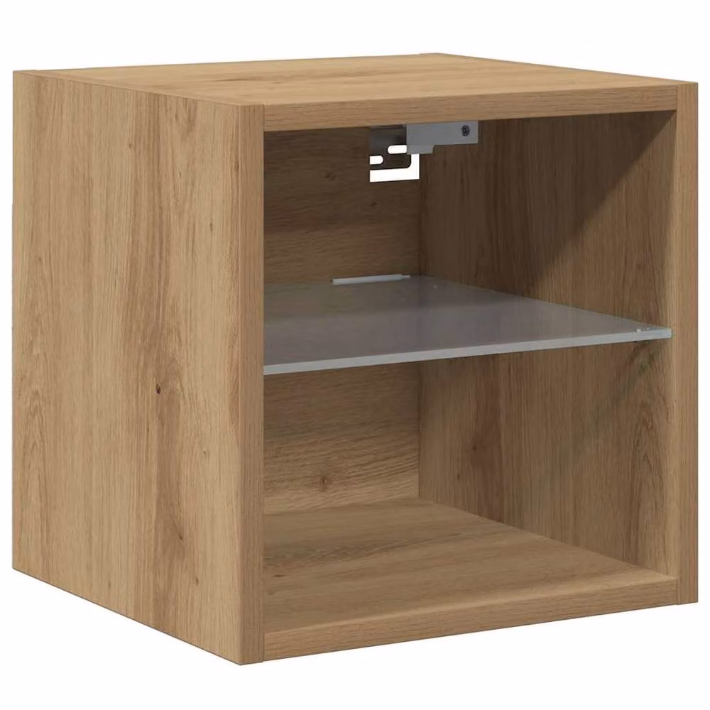 Berkfield Home Set of 2 Artisan Oak TV Wall Cabinets with Integrated LED Lights and Glass Doors, Brown, W: 30 cm, D: 28.5 cm, H: 30 cm – 3