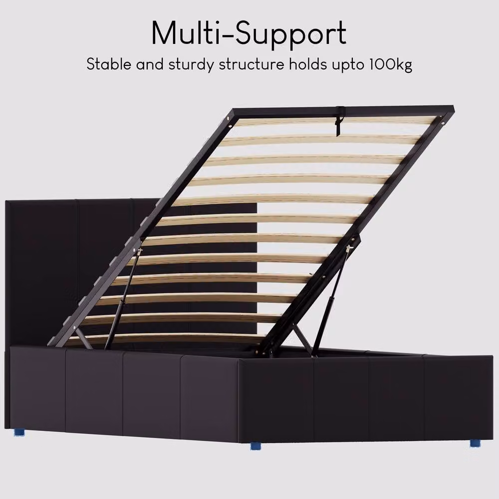 HD Designs Lisbon Single Ottoman Bed Frame in Black Faux Leather – 6