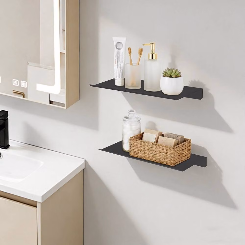 KORVIXA 2-Piece Black Metal Decorative Floating Wall Shelves – 3