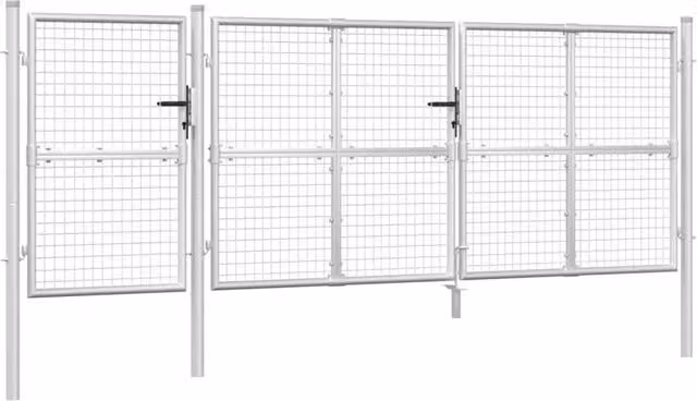 Berkfield Home Silver Mesh Garden Swing Gate in Galvanised Steel, W: 400 cm, H: 175 cm – 1