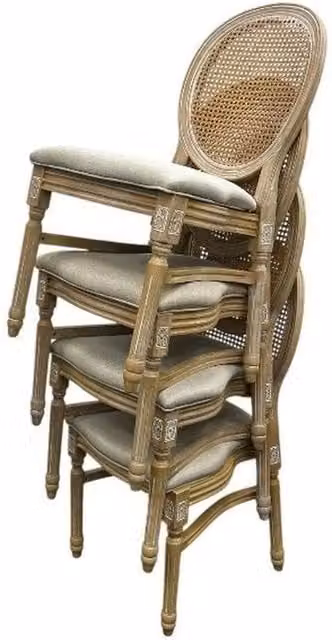 Kelvenix Pack of 4 Brown Cane Backed Dining Chairs with Rustic Wood and Plastic Design