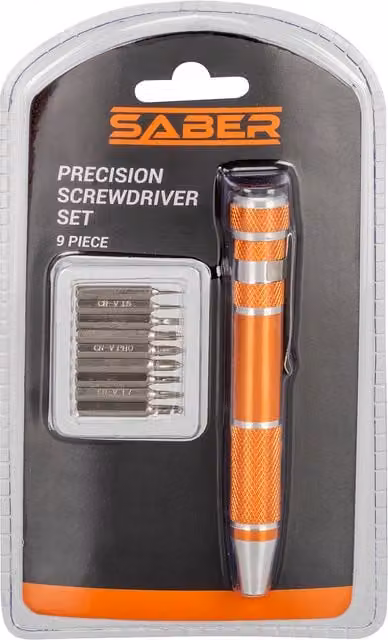 Saber Nine Piece Manual Precision Screwdriver Set in Orange with Aluminium Components