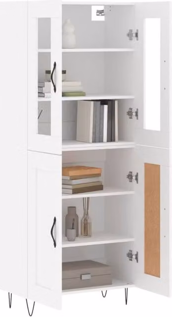Berkfield Home Modern White Highboard with Glass and Internal Shelves, W/D/H: 69.5 x 34 x 180 cm