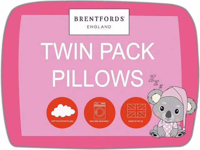 Brentfords 2 Pack Medium Firmness Hollow Fibre Pillows, White, W: 46 cm x H: 71 cm – 2
