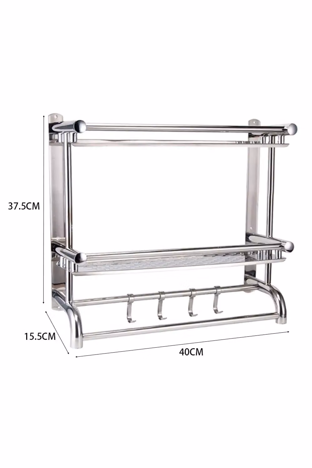 Living and Home 2-Tier Stainless Steel Wall Mounted Bathroom Towel Rack and Storage Shelf in Silver – 2