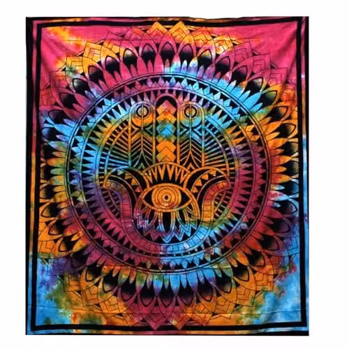 KDMD Hamsa Double Cotton Bedspread and Wall Hanging Set, Multicolour – 1