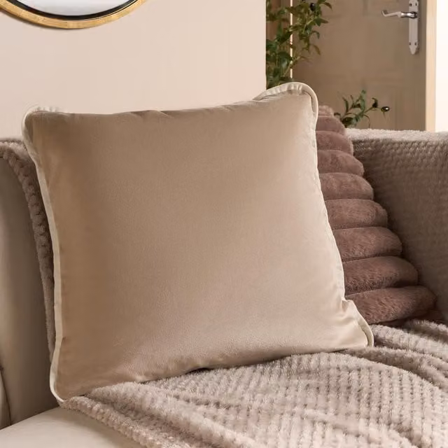 OHS Matte Velvet Piped Edge Cushion Covers in Mink