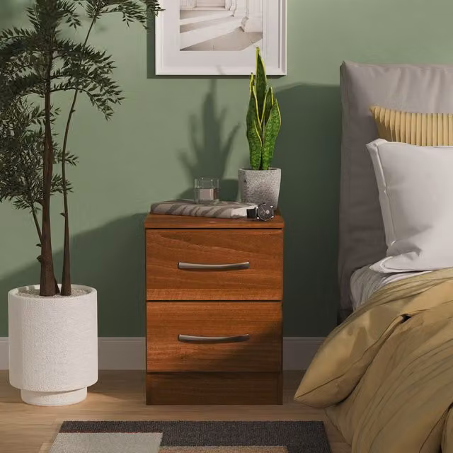 Avon Ready Assembled 2 Drawer Bedside Cabinet in Walnut Brown – 1