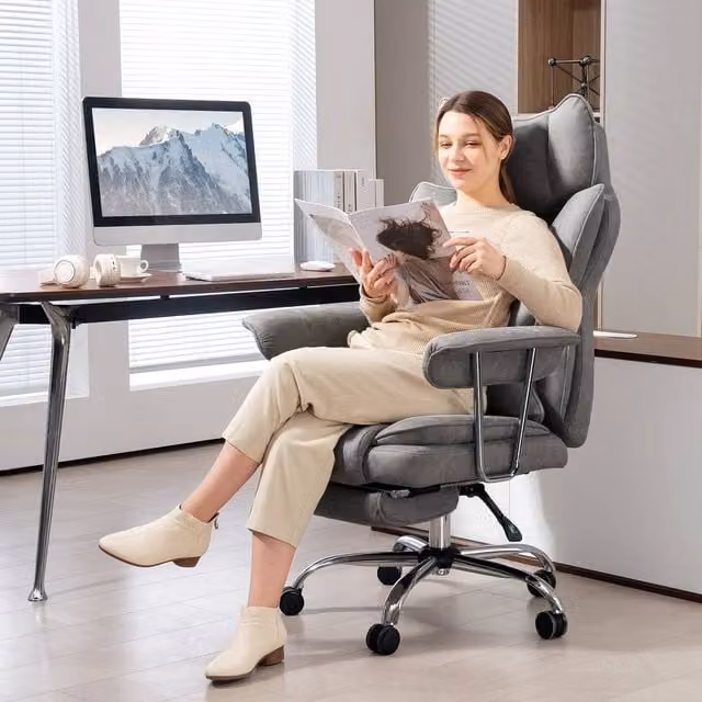 EONLION Grey Fabric Executive Home Office Chair with Headrest – 1