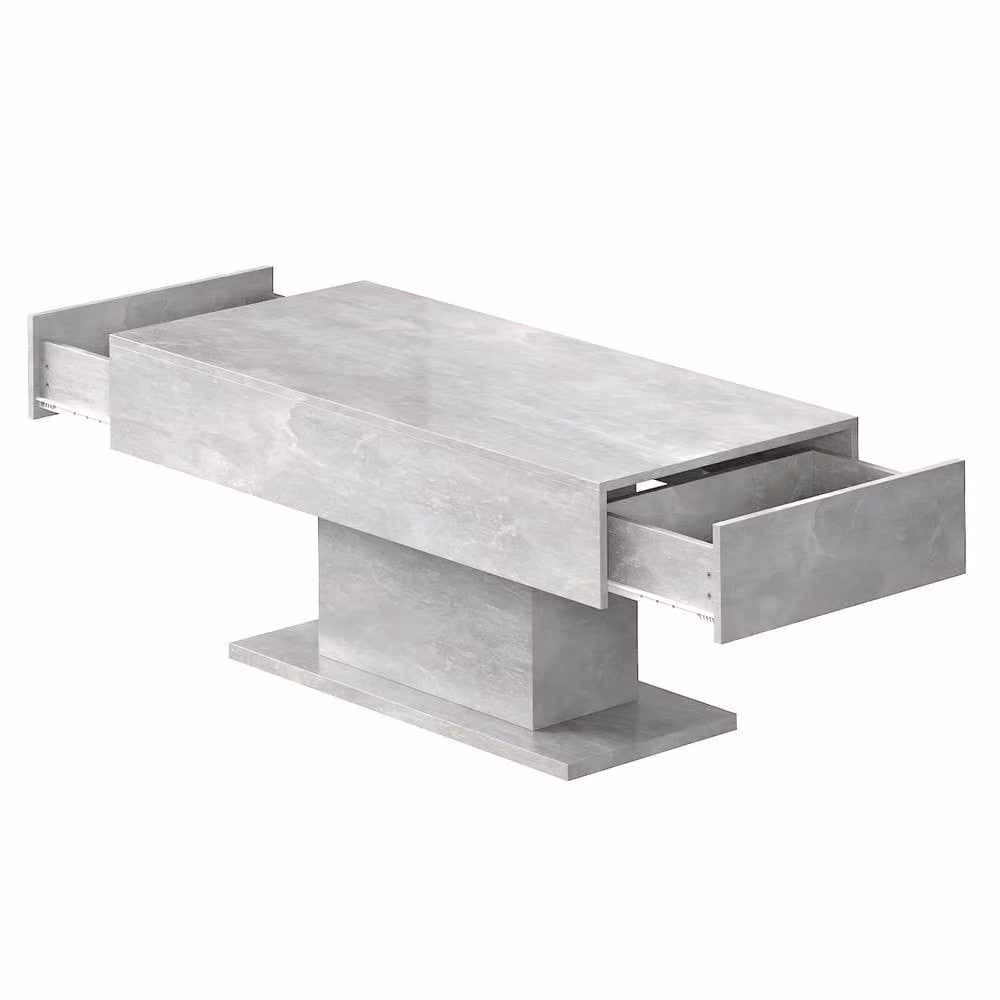 KEEPREAPER Modern Glossy Coffee Table with 2 Storage Drawers and LED Lights in Grey, W/D/H: 110 x 55 x 50 cm – 1