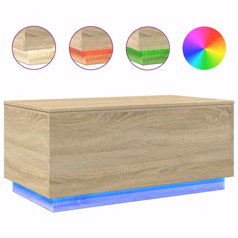 Berkfield Home Modern Coffee Table with LED Lights in Sonoma Oak, Light Brown, W: 90 cm, D: 50 cm, H: 40 cm – 2