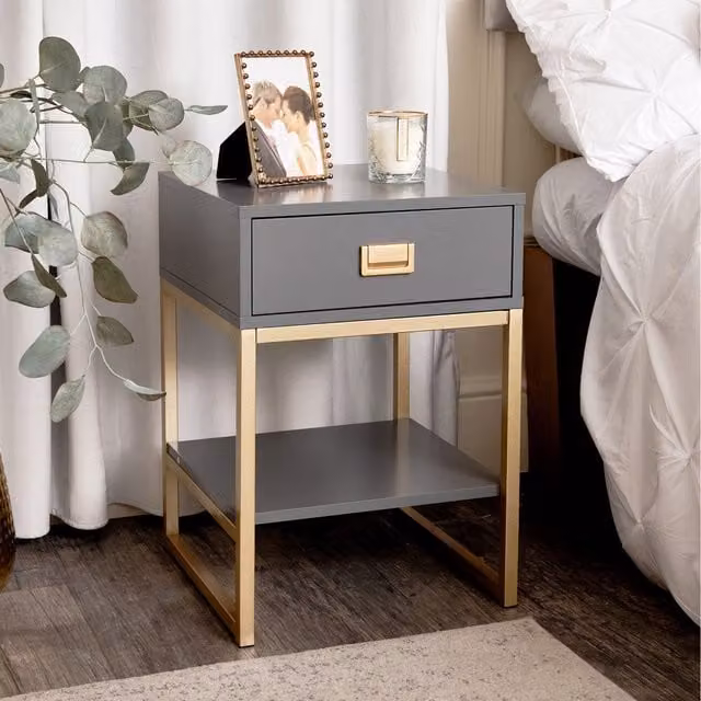 Melody Maison Modern Grey and Gold Bedside Table