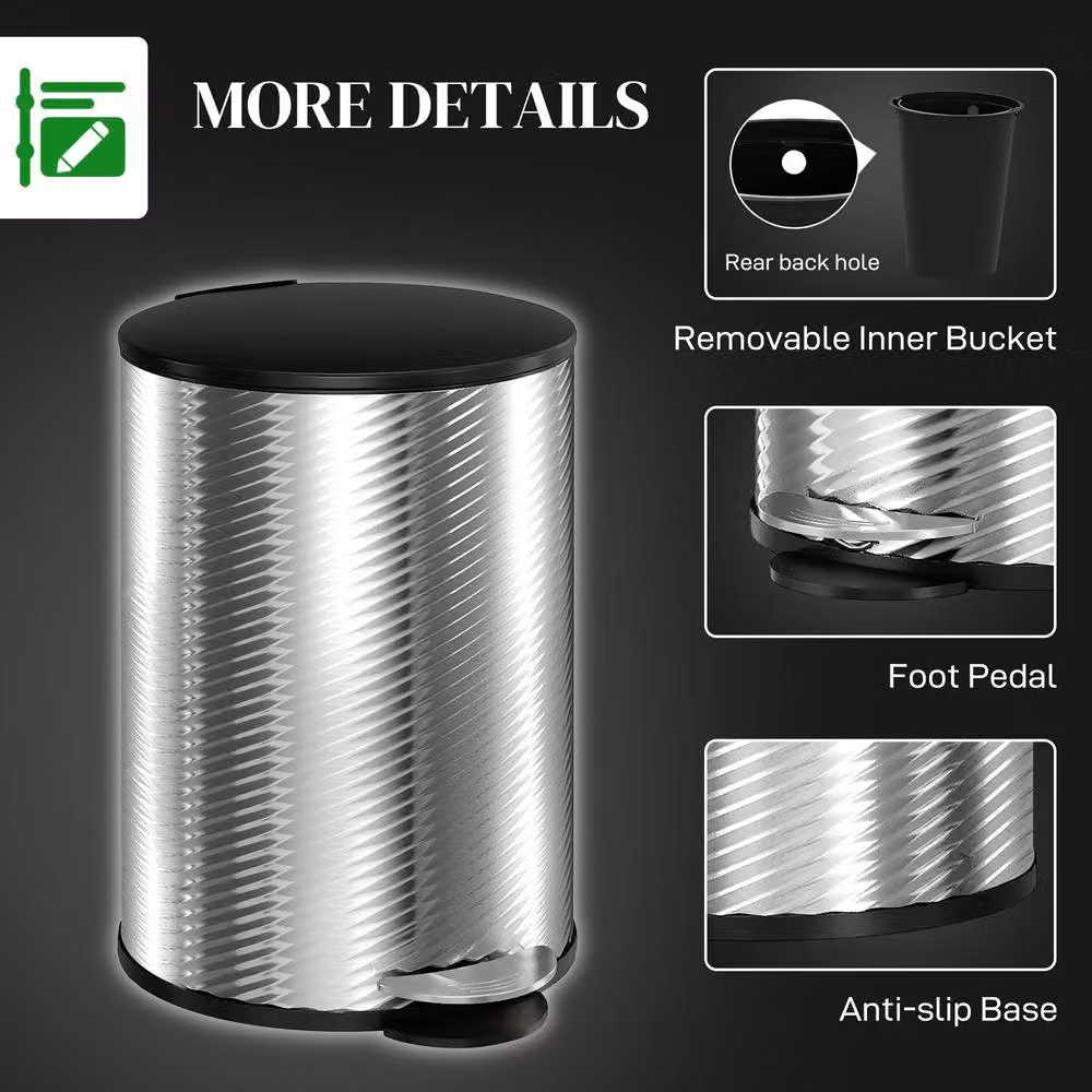 STILVORA 20L Stainless Steel Pedal Bin with Soft-Close Lid and Removable Inner Bucket in Silver – 7