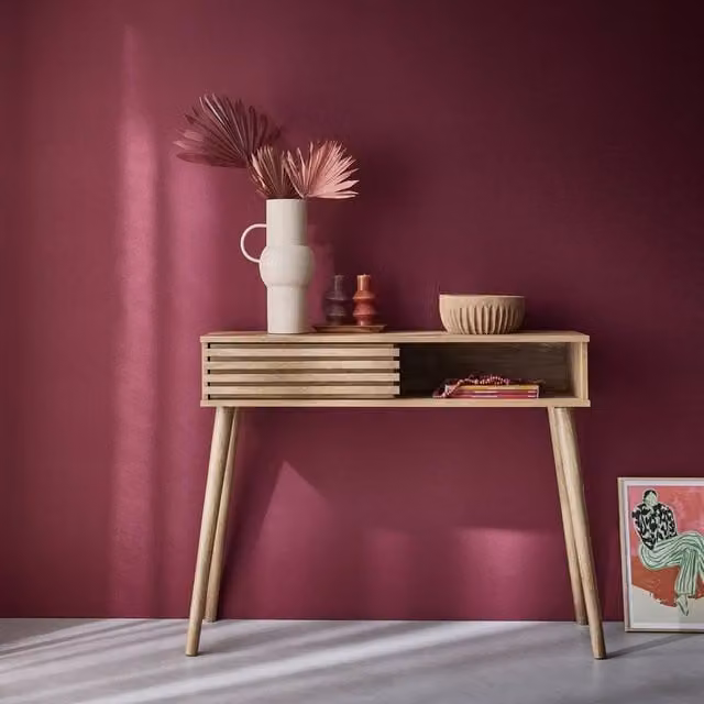 Sweekeec Scandinavian Style Grooved Wood Effect Console Table in Beige, W: 100 cm