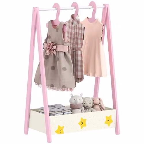 AIYAPLAY Baby Clothing Rack with Hangers, Pink Leaf Theme for Ages 3-6 – 1