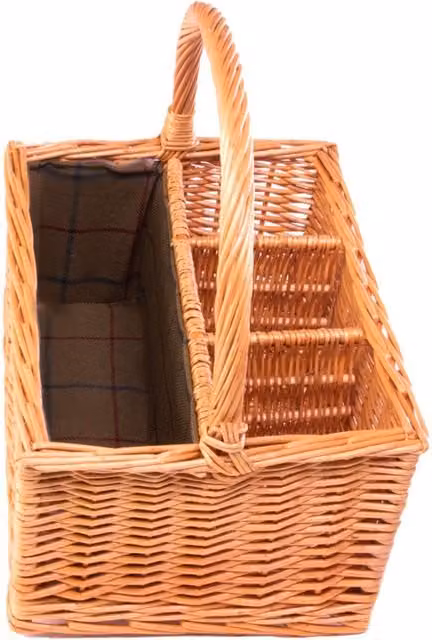 Brown Wicker Picnic Basket with Green Lining and 3 Bottle Capacity