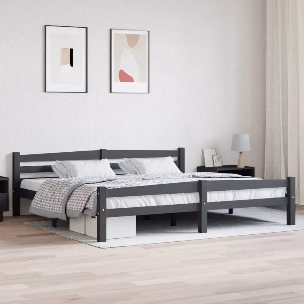 Berkfield Home Modern Solid Pinewood Bed Frame with Drawers, Grey, W/D/H: 200 x 200 x 66 cm – 2