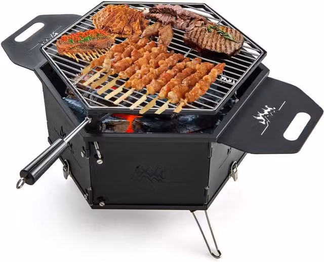 Costway Portable Charcoal Hibachi Grill and Smoker, Black Stainless Steel Tabletop Design, W/D/H: 77 x 39 x 27 cm – 1