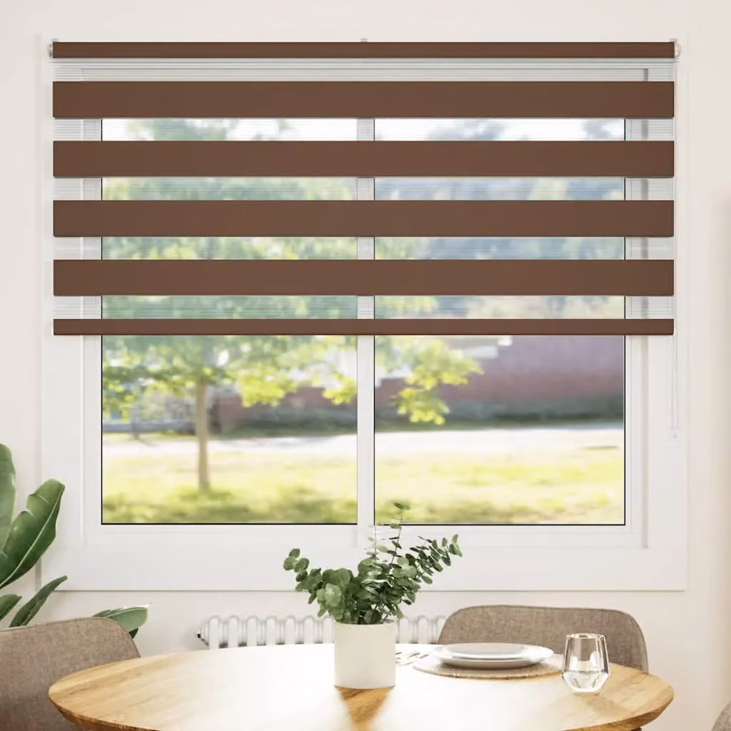 Berkfield Home Brown Zebra Day and Night Blind with Polyester Fabric, W: 165 cm, H: 150 cm – 2