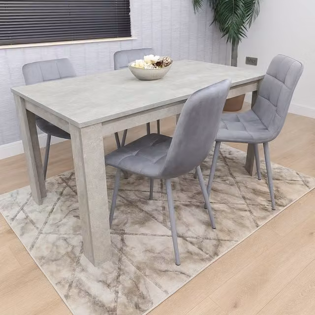 Kosy Koala Modern Rectangular Dining Table and Velvet Chair Set in Grey and Black