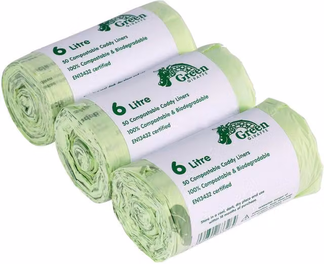 Green Giraffe 6 Litre Food Bin Caddy Liners in Green, Pack of 50