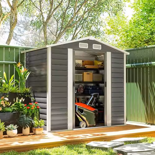 Outsunny Metal Garden Shed in Grey with Double Doors, Lock and Foundation Kit – 5