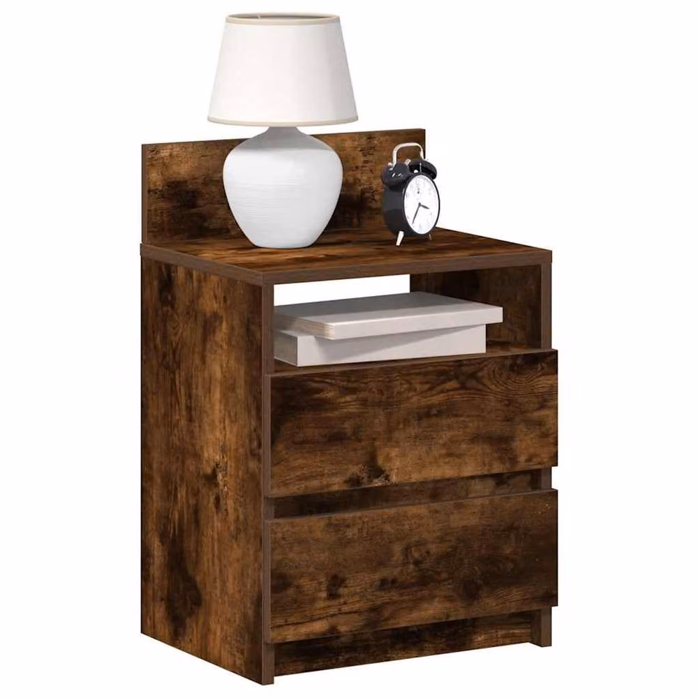 Berkfield Home Set of 2 Durable Bedside Cabinets with 2 Drawers in Smoked Oak Brown, W/D/H: 40 x 33 x 60 cm – 1