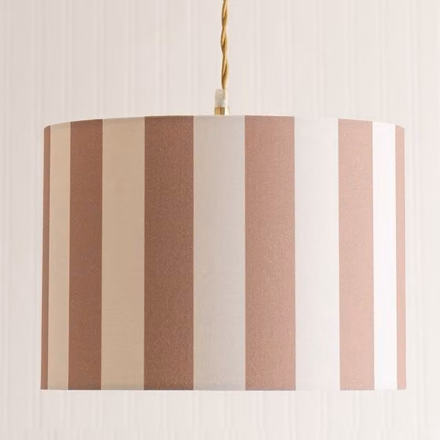 ValueLights Callie Colour Clash Natural and Brown Stripe Fabric Drum Lamp Shade, Multicolour, Width: 26 cm