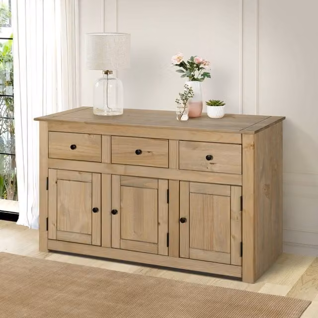 Mews Panama Brown Rustic Pine Sideboard with 3 Doors and 3 Drawers