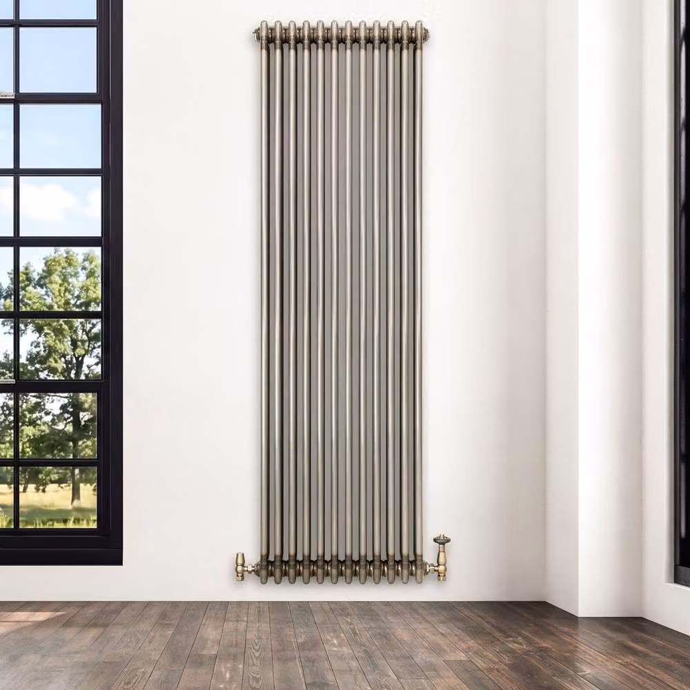 Monstershop Traditional 3 Column Steel Radiator with Valves and Wall Brackets, Silver – 4