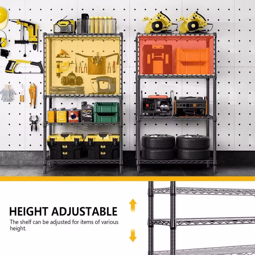 KORVIXA 4 Tier Metal Storage Shelves in Black with Adjustable Shelves – 3