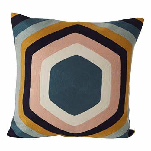 Orsina Bosie Ozella Hexagonal Design Embroidered Cotton Cushion, Multicolour, W: 45 cm, D: 45 cm, H: 3 cm – 6
