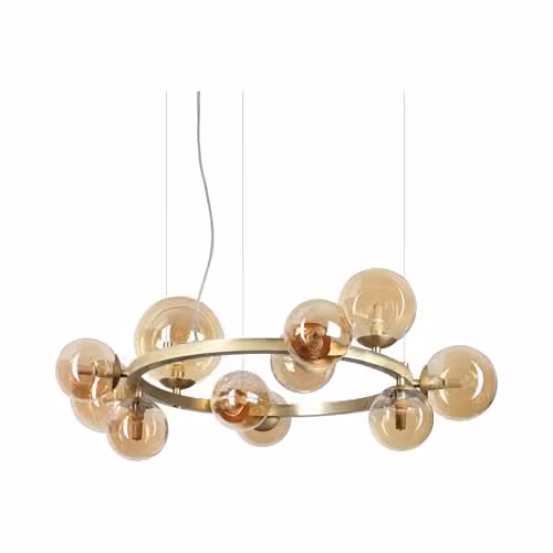 Ideal Lux Perlage 11 Light Globe Pendant Ceiling Light in Brass and Transparent Glass