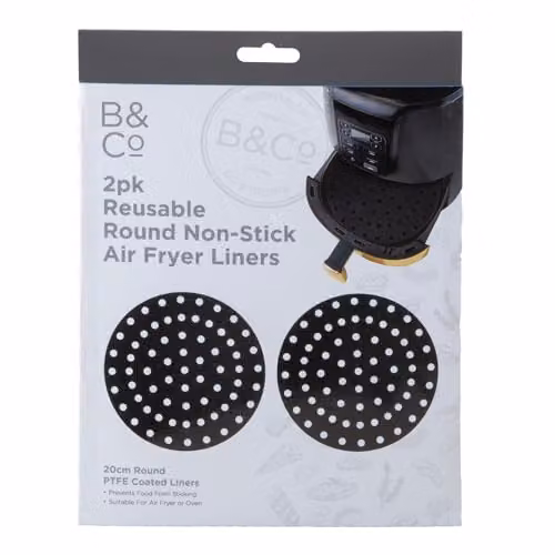 VFM e-Store Reusable Non Stick PTFE Round Air Fryer Liners, 2 Pack, Black, Diameter: 20 cm – 4