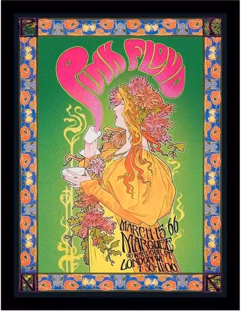 Pink Floyd Multicolour Art Nouveau Floral Typography Framed Paper Poster – 1