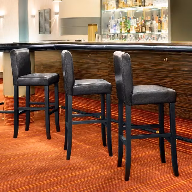 Tectake Set of 2 Modern Black Synthetic Leather Breakfast Bar Stools