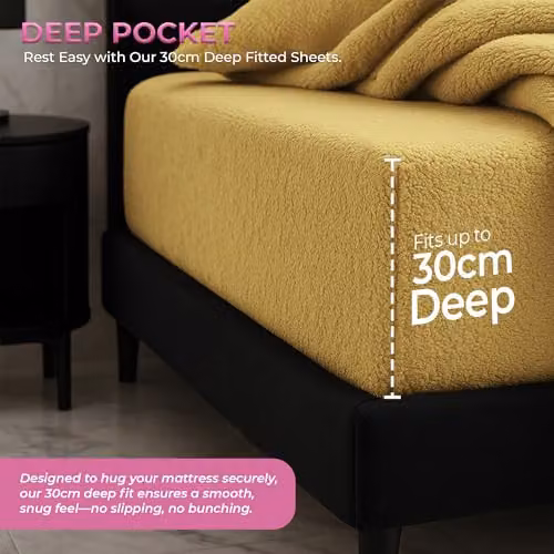 Snug City Teddy Fleece Fitted Sheet in Yellow, King Size, 30 cm Extra Deep – 3